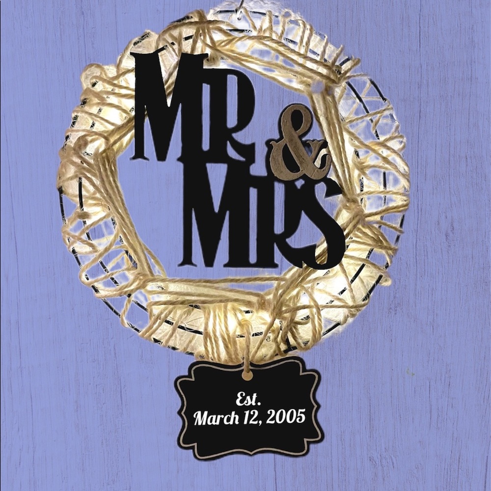 Lighted wedding anniversary wreath